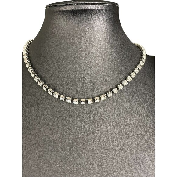 Vintage La Rel Signed Silver Tone Clear Icy Rhinestone Link Choker Necklace - Picture 9 of 12